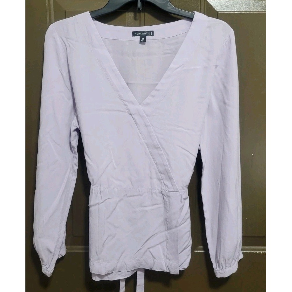 J. Crew Lilac Faux Wrap Blouse Womens 12 Tie Waist 100% Rayon Career Casual - Picture 10 of 13